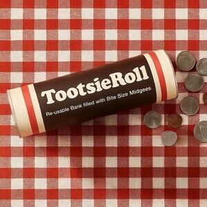 Vintage 1970s Tootsie Roll Coin Bank – 7.5” Tall Retro Reusable Promotional Bank